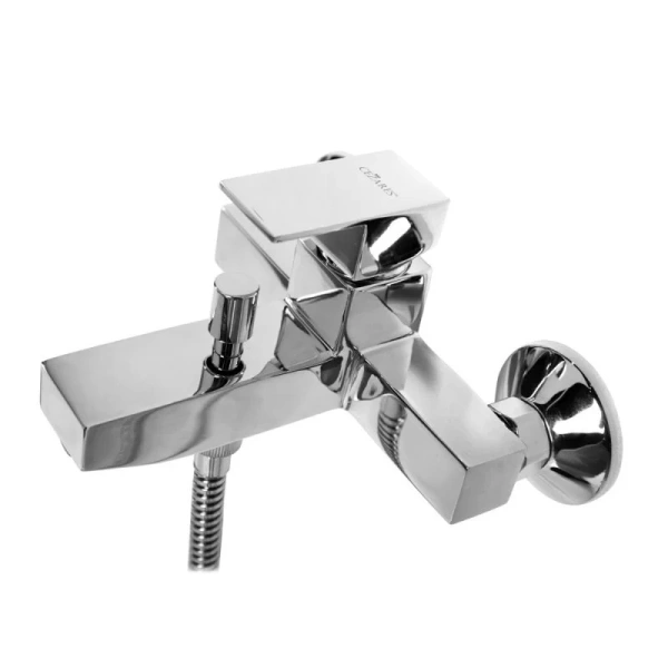 Смеситель для ванны Cezares UNIKA-VDM с ручным душем (детальная фотография), прямоугольная форма, с душевой лейкой