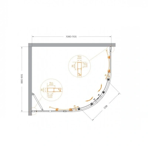 Душевой уголок Cezares Molveno 110х90 см стекло прозрачное MOLVENO-RH-2-110/90-C-Cr-IV (детальная фотография), асимметричные