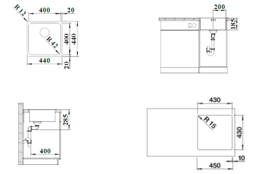 Мойка для кухни Blanco Solis 400-IF 44 см нержавеющая сталь 526118 (детальная фотография), встраиваемые, интегрированные
