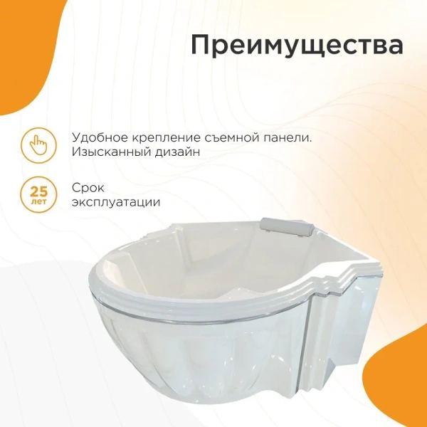 Акриловая ванна Fra Grande Монте-Карло 4-01-0-0-1-401, 149 x 149 см, рама-подставка, подголовник, белая (детальная фотография), белые