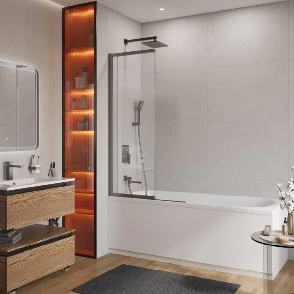 Шторка для ванны Cezares Slider 90х150 см стекло прозрачное профиль оружейная сталь SLIDER-FIX-VF-11-90/150-C-GM (детальная фотография), другие