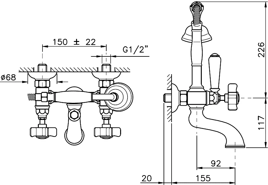 Смеситель для ванны, ручка 18 D.Anglaises, Nicolazzi D.Anglaises 1401 (детальная фотография), для ванны