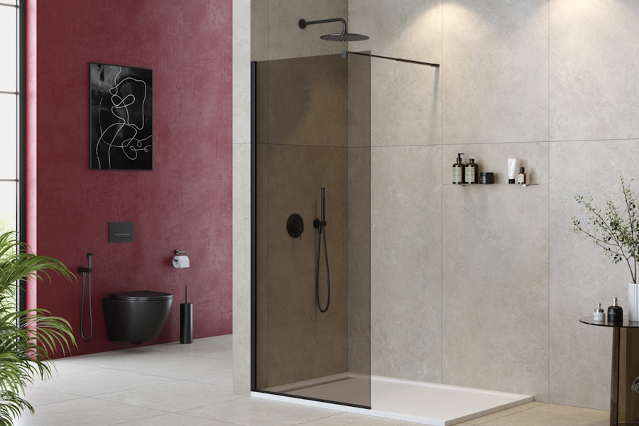 Душевая перегородка Cezares Liberta 90 см стекло бронза, профиль черный LIBERTA-L-1-90-BR-NERO (детальная фотография), современные, hi-tech