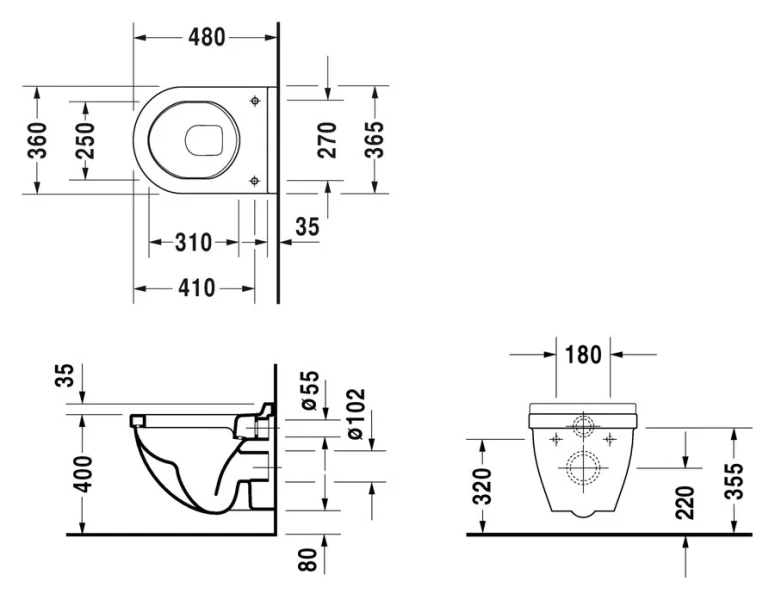 Унитаз подвесной, Compact 485х360 мм Duravit Starck 3 2202090000 (детальная фотография), фарфор, керамика index_1