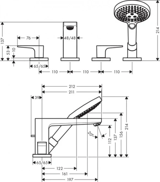 Смеситель для ванны Hansgrohe Metropol хром 32552000 (детальная фотография), для ванны