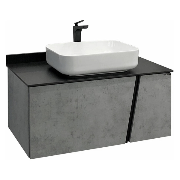 Тумба с раковиной подвесная Comforty Эдинбург 90 см с черной столешницей (детальная фотография)