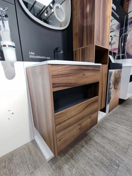 Тумба с раковиной подвесная Am.Pm Func M8FFUX0601 60 см МДФ (детальная фотография), с деревянной столешницей