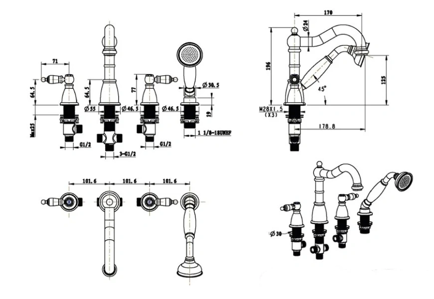 Смеситель для ванны Boheme Royal Cristal врезной (детальная фотография), для ванны