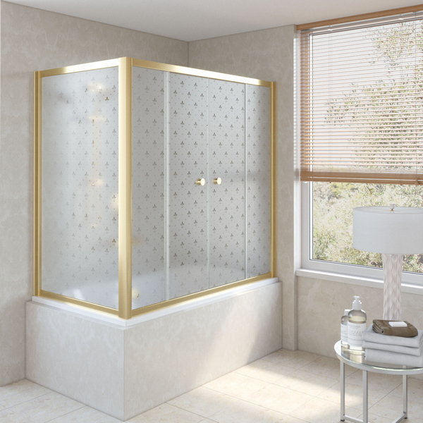 Душевая шторка на ванную профиль золотой стекло флёр-де-лис Vegas-glass Z2V+ZVF 170*80 09 R05 L (детальная фотография)