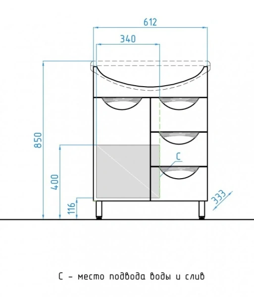 Тумба с раковиной напольная Style Line Жасмин ЛС-00000035 65 см с тремя ящиками (детальная фотография), окрашенные