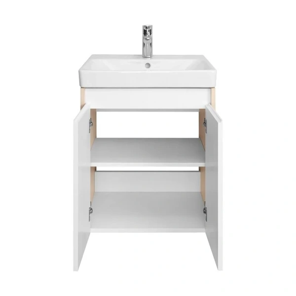 Тумба под раковину Aquaton Сканди 55 см белый глянцевый/дуб верона 1A278801SDB20 (детальная фотография), современная, hi-tech