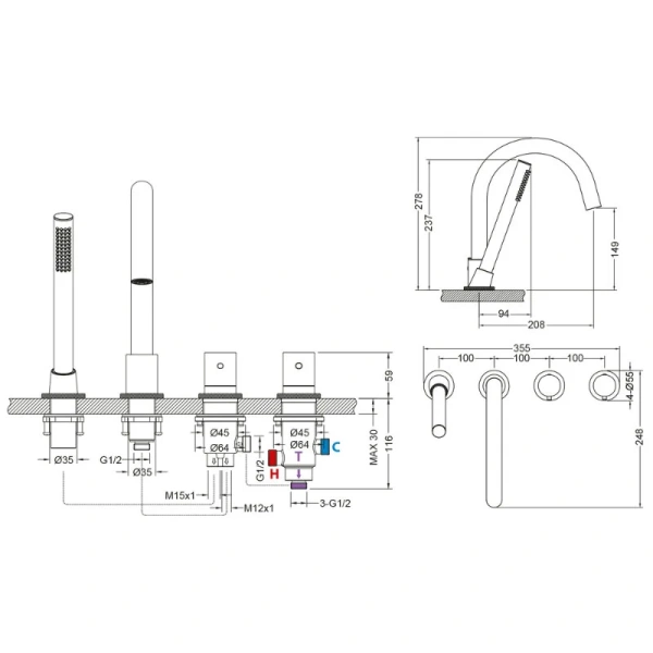 Смеситель для ванны Timo Saona хром 2330/00Y (детальная фотография), для ванны