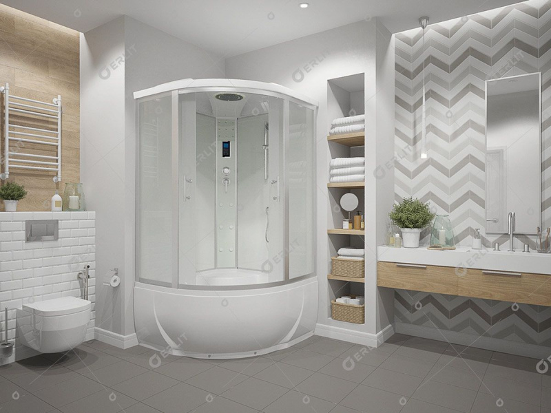 Душевой бокс, задние стенки серебристые, стекло матовое, Erlit Comfort ER 4350T-W3 ER4350T-W3 (детальная фотография), стеклянные