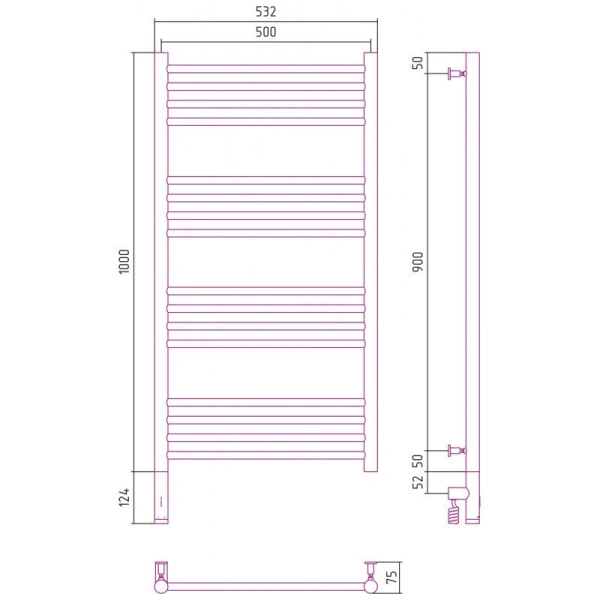 Полотенцесушитель электрический Сунержа Богема 3.0 50х100 см левый состаренная латунь 051-5804-1050 (детальная фотография), современные, hi-tech