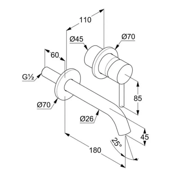 Смеситель для раковины Kludi Bozz 38244 настенный (детальная фотография), для раковины