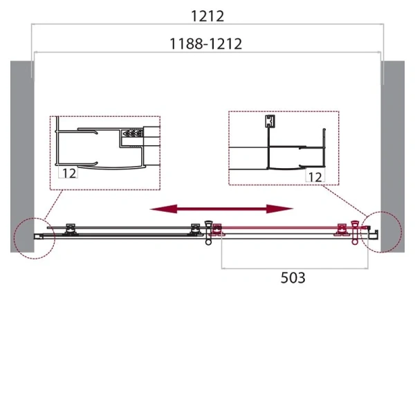 Душевая дверь в нишу BelBagno Uno-195 120 см профиль черный стекло рифленое UNO-195-BF-1-120-P-NERO (детальная фотография), современные, hi-tech