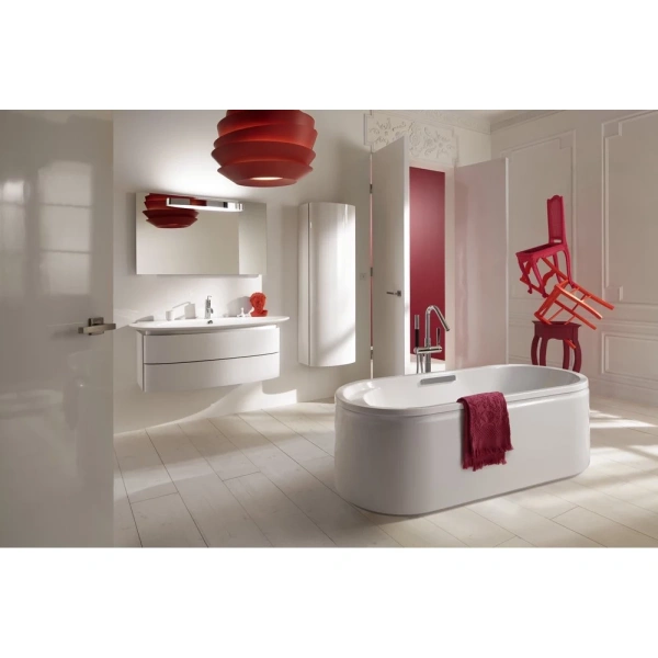 Раковина Jacob Delafon Presquile 130 см подвесная E4435-00 (детальная фотография), большая, круглой формы, тюльпан, широкая