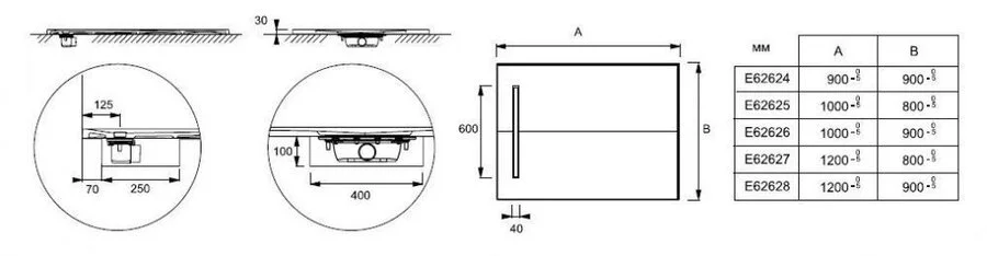 Душевой поддон Jacob Delafon Surface 90х90 см белый E62624-SS2 (детальная фотография), низкие до 15 см
