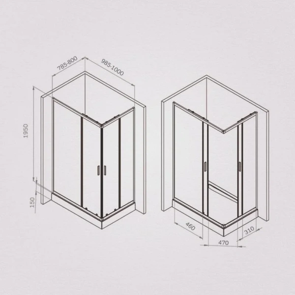 Душевой уголок Am.Pm Gem 100x80 см профиль черный W90G-403-100280-BT (детальная фотография), прямоугольные