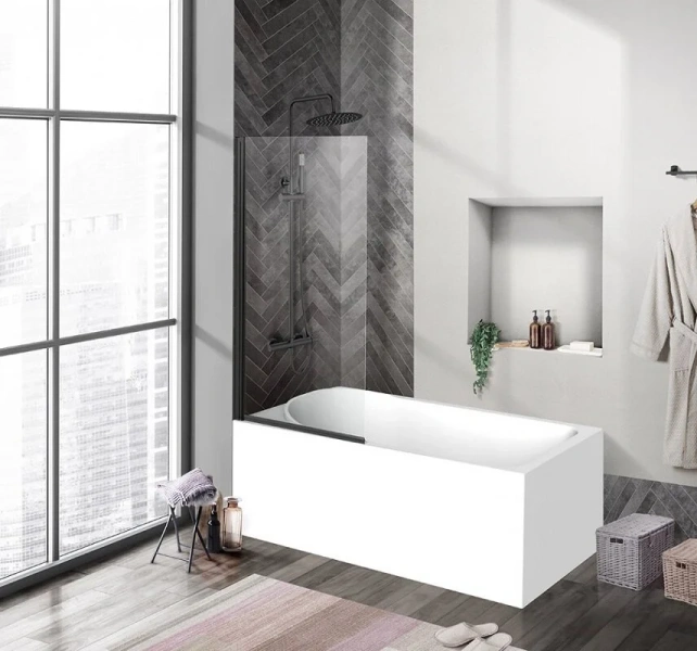 Шторка для ванны BelBagno Uno 90x150 см профиль черный стекло прозрачное UNO-V-1-90/150-C-NERO (детальная фотография)