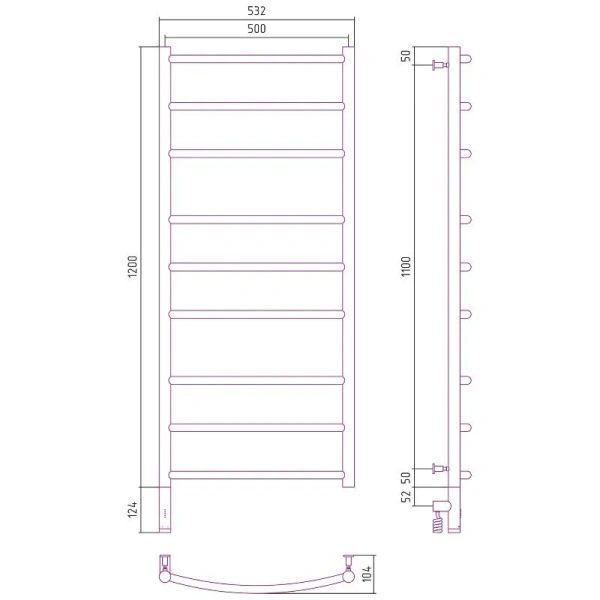 Полотенцесушитель электрический Сунержа Галант 3.0 50х120 см правый, без покрытия 00-5801-1250 (детальная фотография), современные, hi-tech