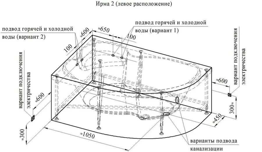 Ванна гидромассажная акриловая Vannesa Massage Ирма с полотенцедержателем, 150 х 97 см, система актив хром, левая/правая 2-77-2-1-0-216 (детальная фотография), нет в наличии