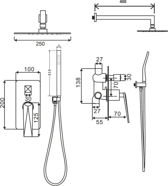Душевой комплект Boheme Venturo Shine Gun Metall 374-SGM (детальная фотография), душевые комплекты, наборы
