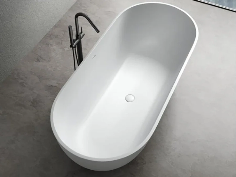 Ванна Uni-Flow Oval из искусственного камня Solid surface FS307-1750 Gloss White, 175 х 75 см, белая (детальная фотография), современныe, hi-tech