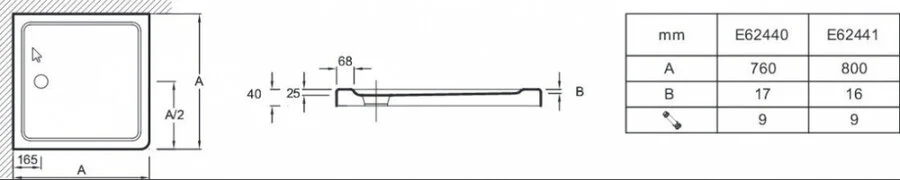 Душевой поддон Jacob Delafon Flight 76x76 см квадратный E62440-00 (детальная фотография), низкие до 15 см