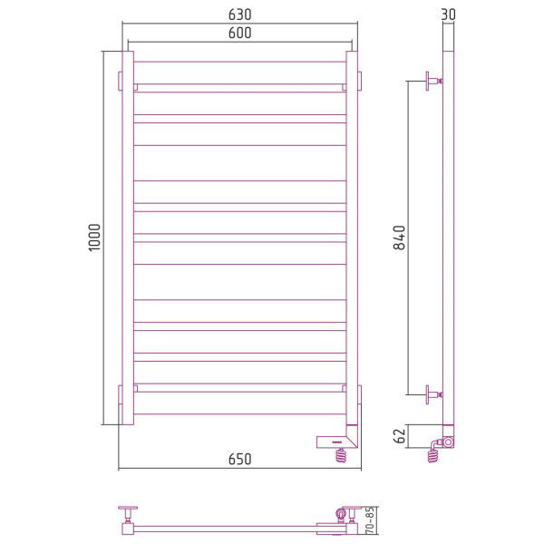 Схема (детальная фотография), из нержавеющей стали, без полки, неповоротные, с терморегулятором 