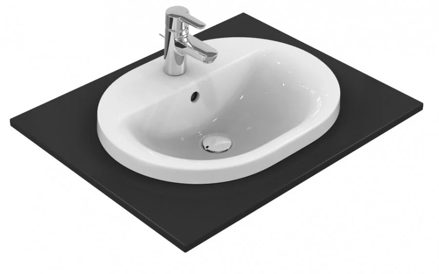 Раковина Ideal Standard Connect 55 см с 1-м отверстием под смеситель E503901 (детальная фотография), встраиваемые (в столешницу), пристенные
