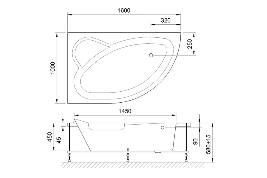 Акриловая ванна Royal Bath Alpine RB 819101, 160 х 100 см, левая/правая RB819101L (детальная фотография), акриловые