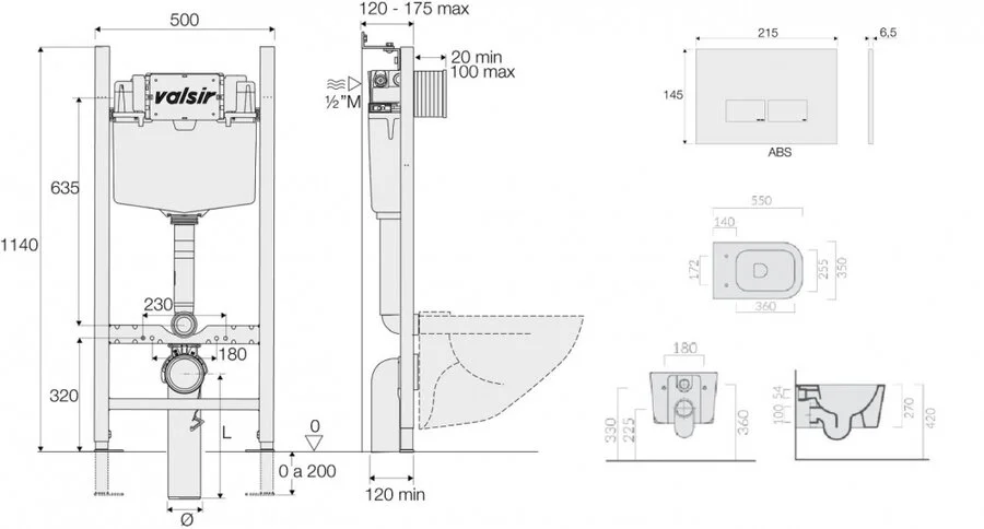 Унитаз с инсталляцией Valsir MEG11PRO с клавишей хром KIT VSCR 5486NEMT Slim P3 (детальная фотография), с инсталляцией