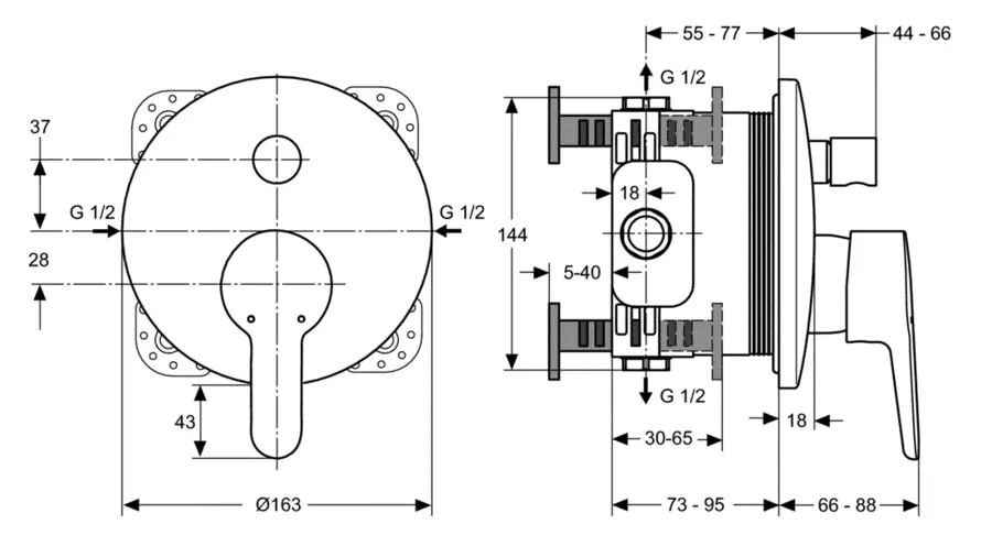 Смеситель для душа Ideal Standard Connect Blue A5802 встраиваемый (детальная фотография), для душа