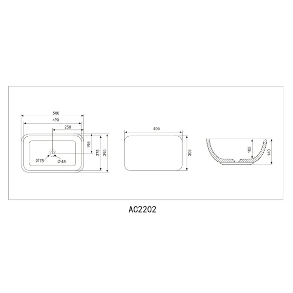Раковина Abber Rechteck 50 см белая матовая AC2202MW (детальная фотография), современные, hi-tech