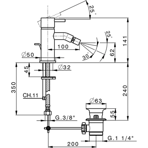 Смеситель для биде Cisal Less New черный матовый LN00055040 (детальная фотография), для биде