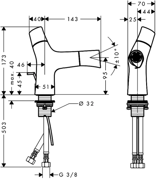 Смеситель для биде Axor Starck Organic 12210000 (детальная фотография), для биде