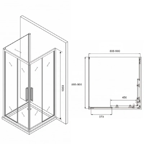 Душевой уголок Abber Schwarzer Diamant 90х90 см стекло прозрачное AG02090BH-S90B (детальная фотография), квадратные