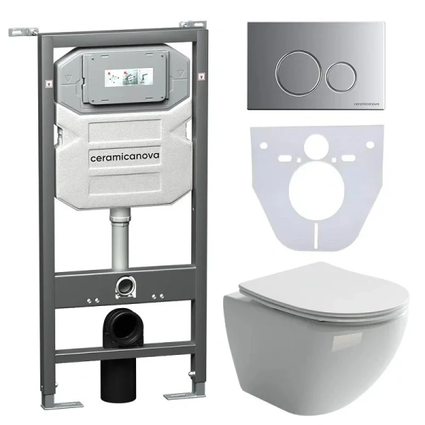Унитаз с инсталляцией Ceramica Nova Metropol кнопка хром матовый CN4002_1001M_1000 (детальная фотография)