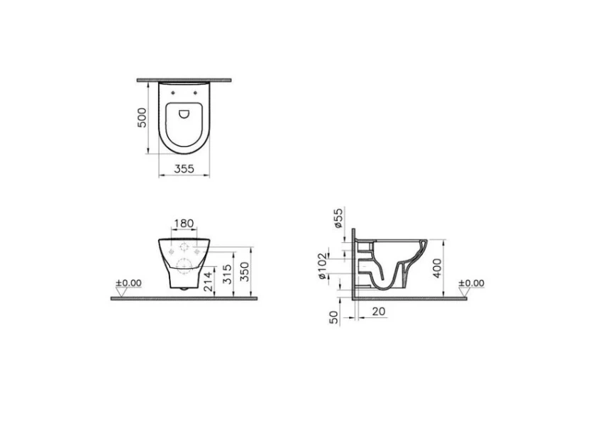 Унитаз безободковый Vitra Zentrum Rim-Ex 5795B003-0075 (детальная фотография), современные, hi-tech