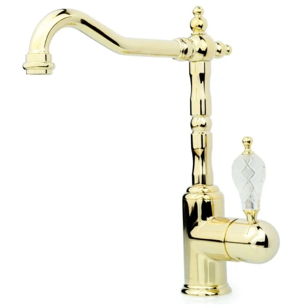 Смеситель для кухни Boheme Kitchen золото ручка хрусталь 102-CRST (детальная фотография)