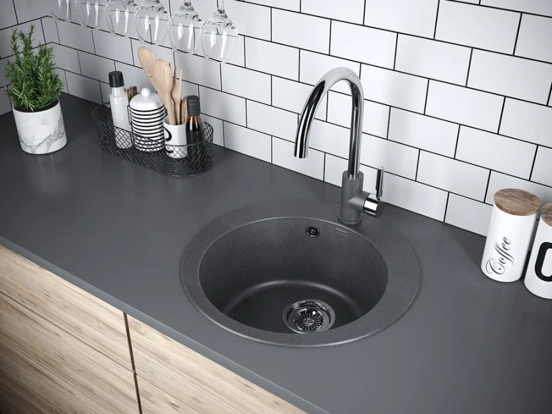 Мойка для кухни Paulmark Gelegen 48 см графит PM404800-DG (детальная фотография), округлой формы