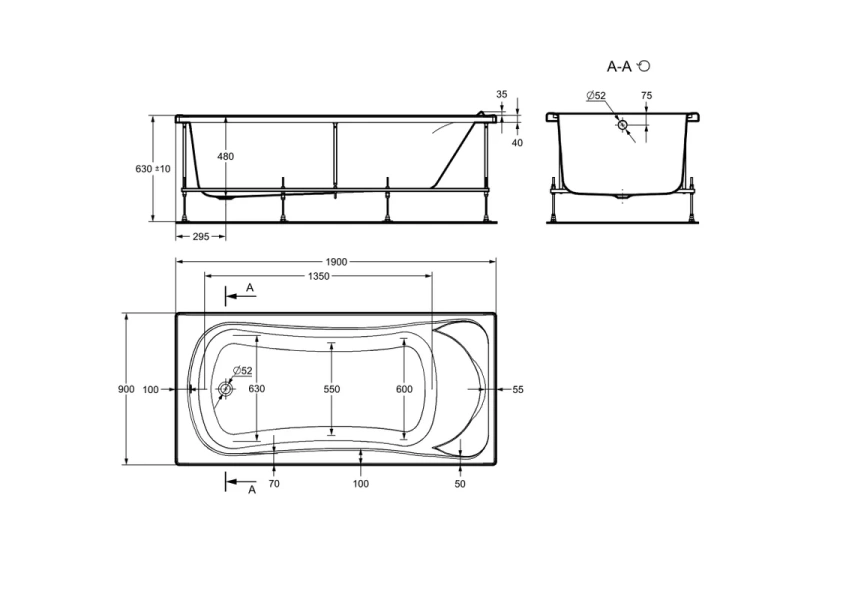Монтажный комплект Roca BeCool 190x90 см к акриловой ванне ZRU9303021 (детальная фотография), в наличии index_1