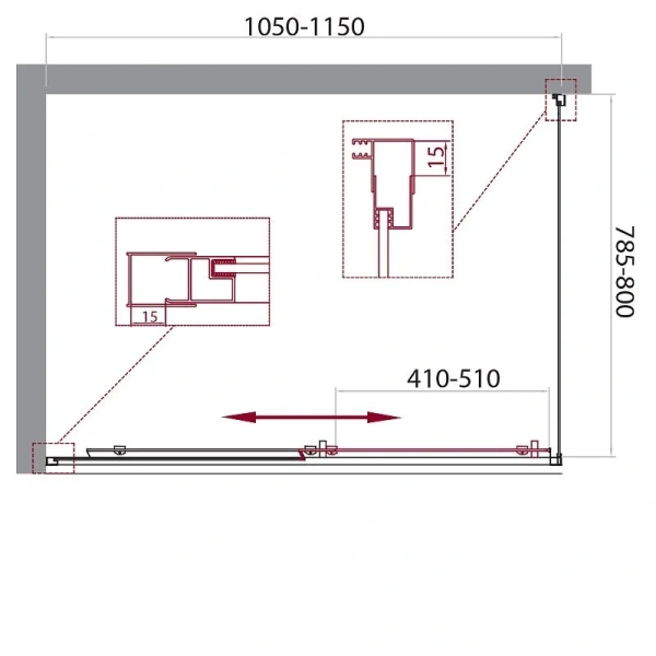 Душевой уголок BelBagno Unique 115х80 см стекло прозрачное UNIQUE-AH-1-100/115-80-C-Cr (детальная фотография), прямоугольные
