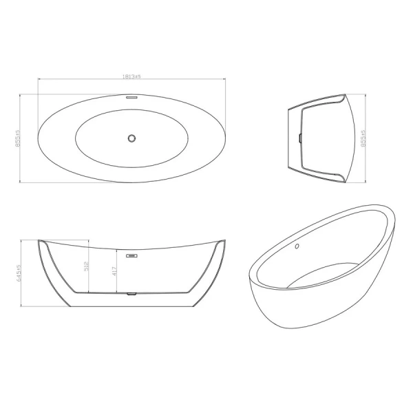 Ванна акриловая Vincea 180x87 см белая VBT-203 (детальная фотография), современныe, hi-tech