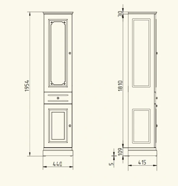 Шкаф-пенал напольный Migliore Ravenna 44 см Oliva, правый 27069 (детальная фотография), нет в наличии