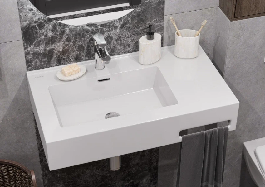 Раковина Акватон Квадро Про 80 см левая 1A734431QA01L (детальная фотография), белые