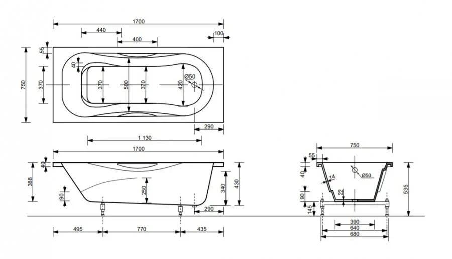 Ванна из литьевого мрамора Эстет Эллис 170x75 см белая глянцевая ФР-00008586 (детальная фотография), литьевой мрамор