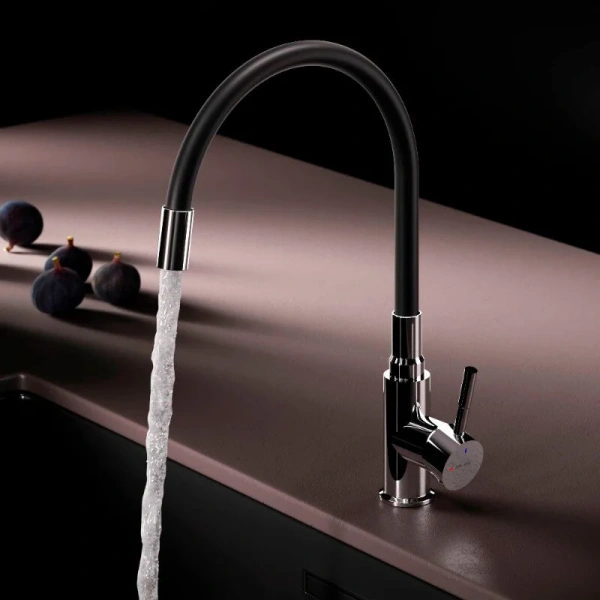 Смеситель для кухни Am.Pm X-Joy S хром/черный F85B07602 (детальная фотография), высокие, из нержавеющей стали, округлая форма