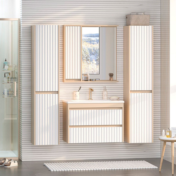 Зеркальный шкаф с подсветкой Brevita Balaton 80 см белый/бежевый, левый BAL-04080-03-01Л (детальная фотография), современные, hi-tech